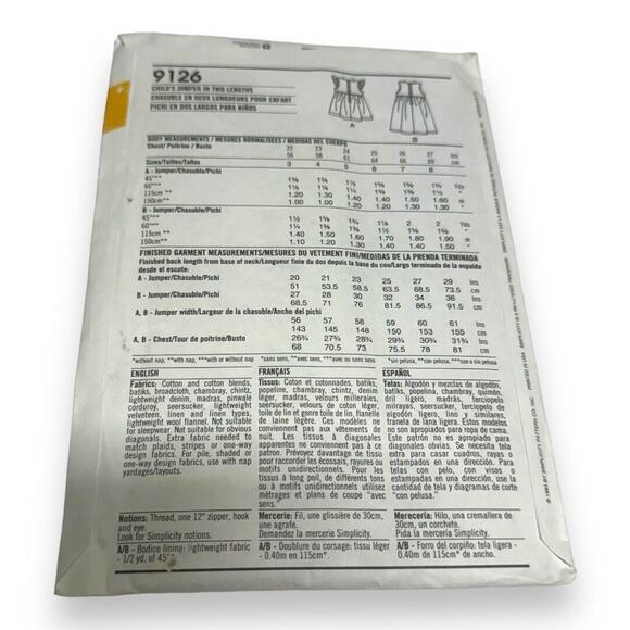 Simplicity 9126 It's So Easy Jumper Girls Sewing Pattern Sz 3 - 8 Uncut Vintage - Picture 4 of 5